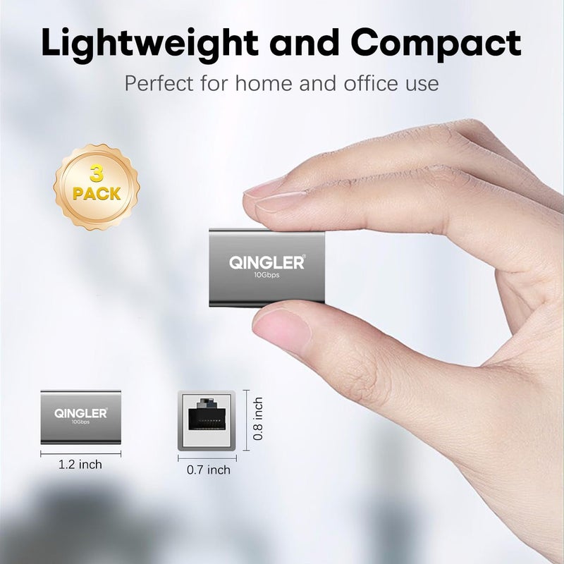 QINGLER موصل إيثرنت RJ45 Cat6 بسرعة 10Gbps مع دعم PoE، 3 عبوات موصلات إيثرنت Cat7 Cat6 Cat5e Cat5 أنثوي إلى أنثوي - Image 4
